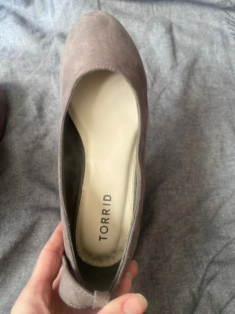 Torrid Gray Faux Suede Mary Jane Wedge Pumps